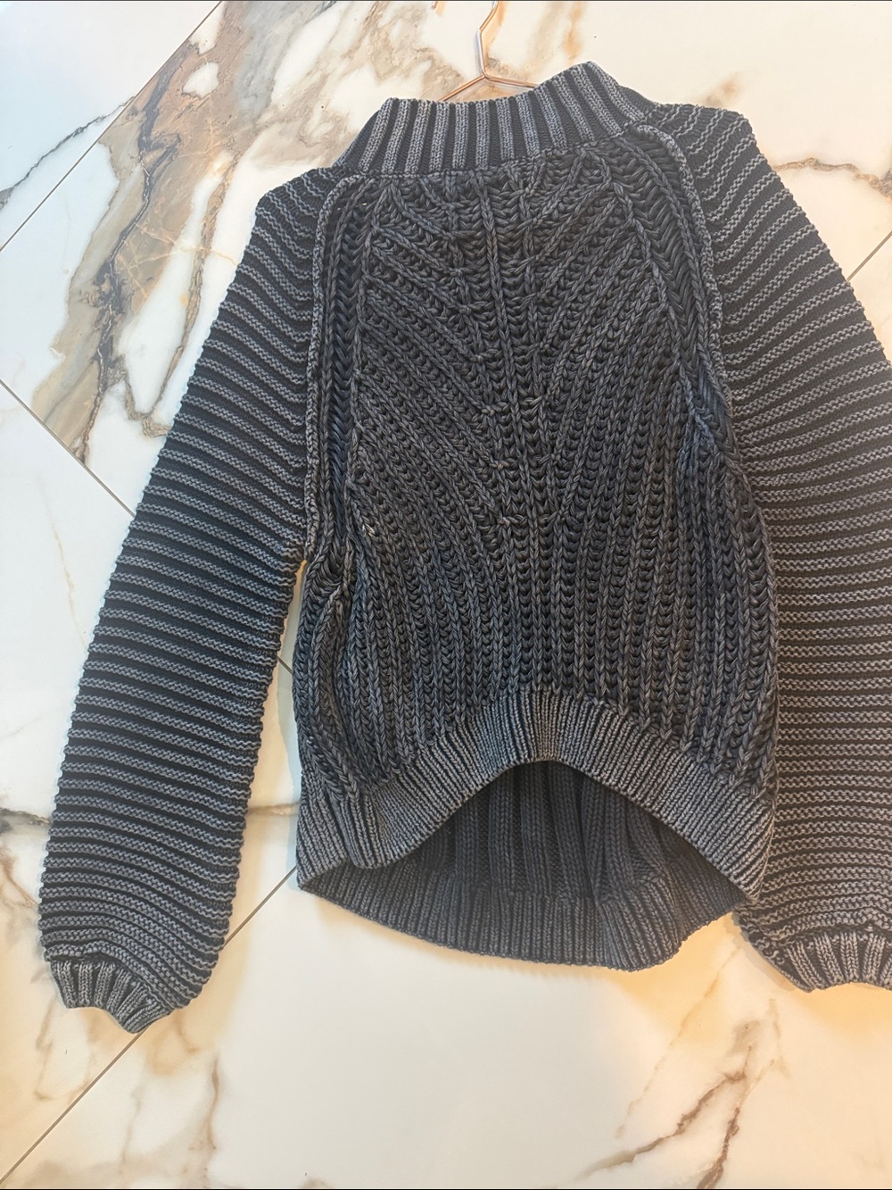 Free People Charcoal Cable-Knit Mock Neck Sweater